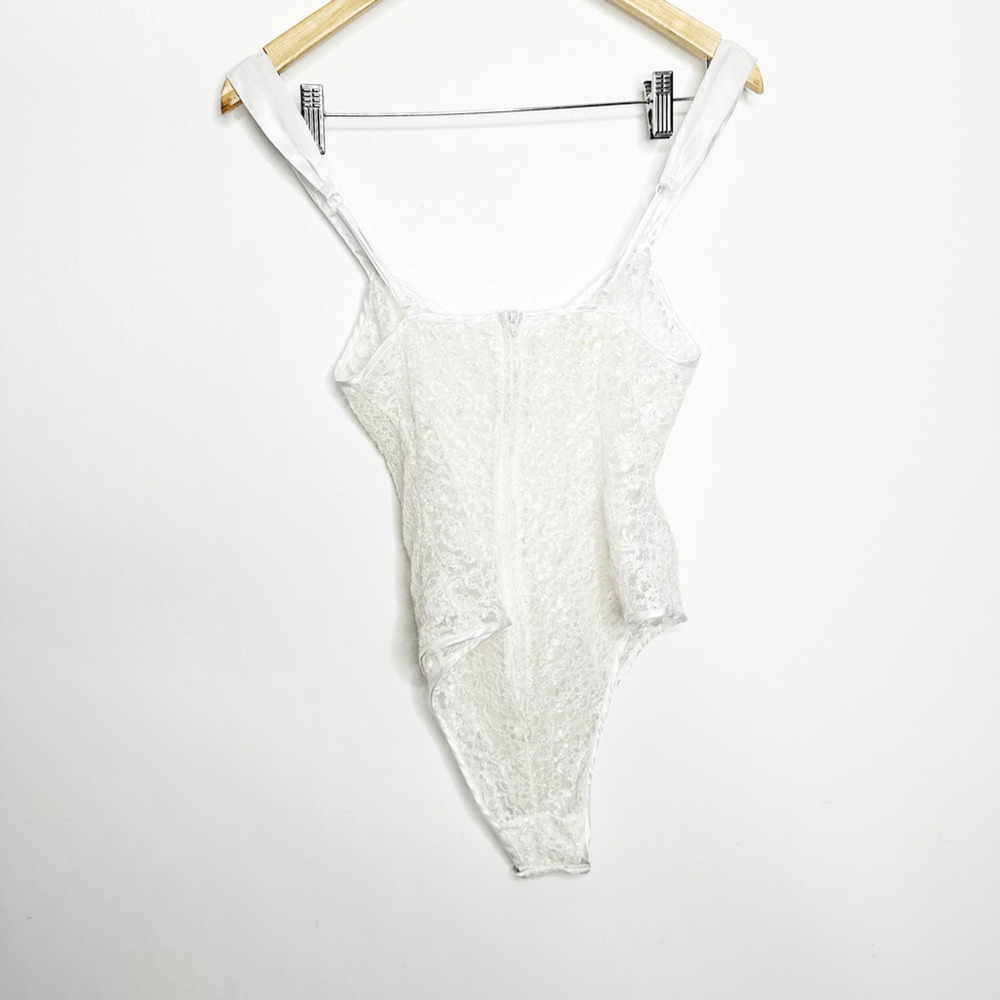 VTG 80s Gold Label VICTORIA'S SECRET WHITE LACE Teddy Semi Sheer high cut SMALL - Picture 7 of 7